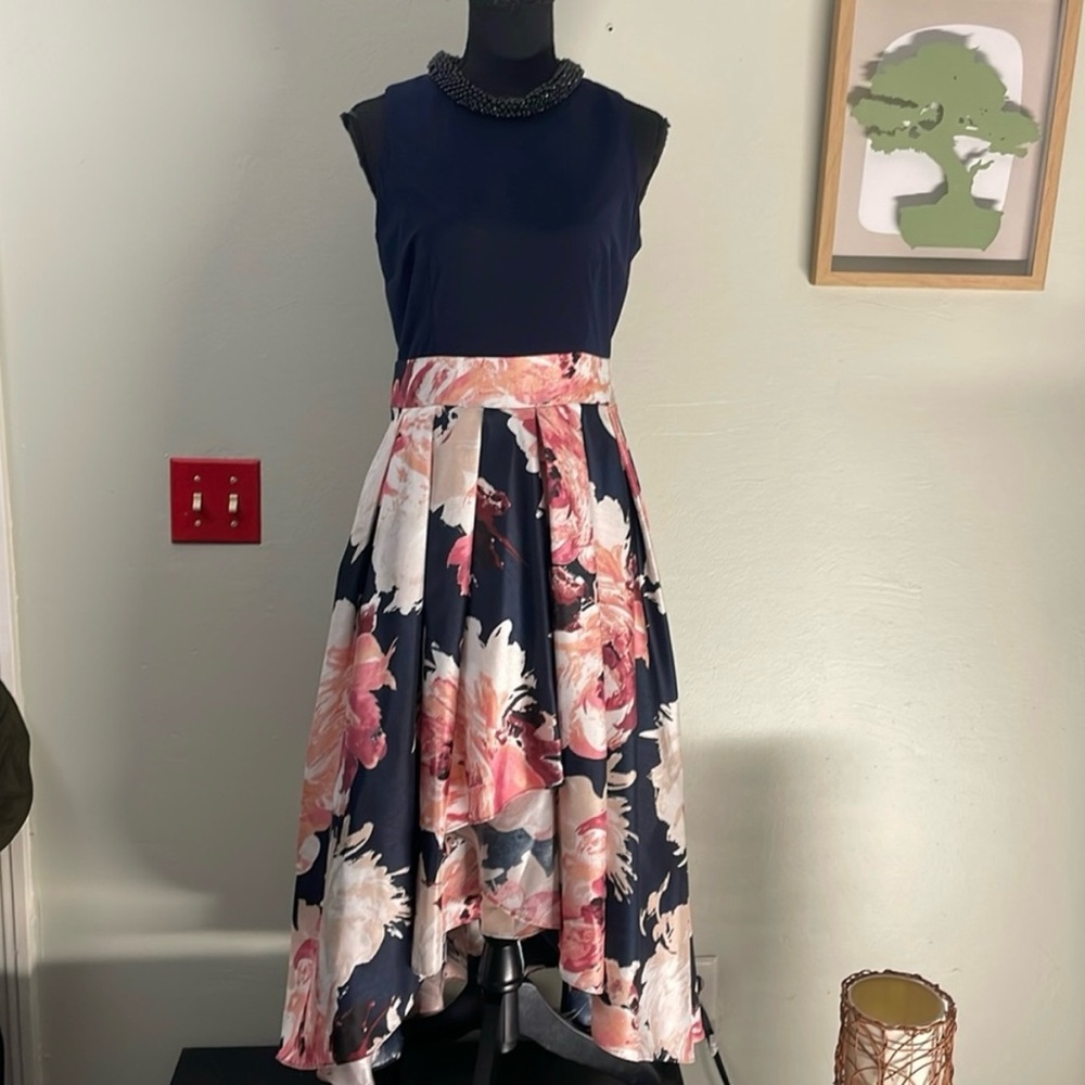 SLNY beaded neck high low dress 4